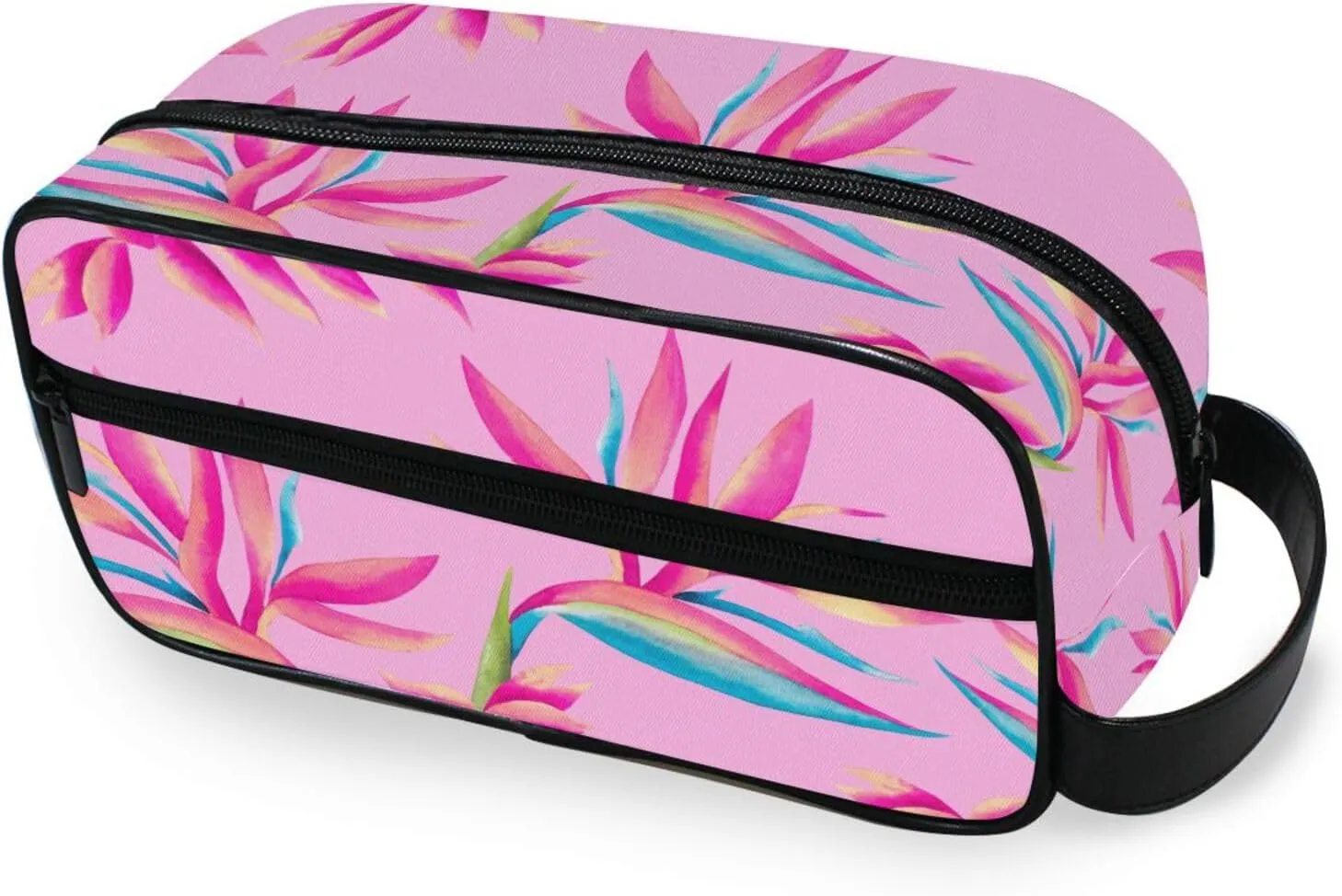 Travel Toiletry Bag Makeup Bag Red Tropical Leaves Packing Organizers with Hanging Hook Portable Water Resistant Small Travel Bag for Toiletries, Jewelry, Travel Essentials