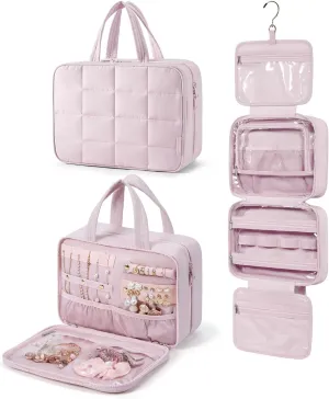 Travel Toiletry Bag, Women's Hanging Toiletry Bag, Holds Travel-Sized Shampoo, Conditioner, Beach Vacation Essentials (Pink, Large)