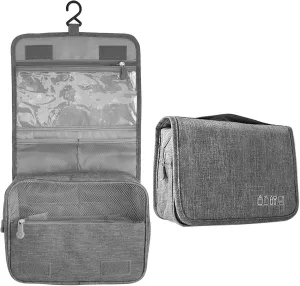 Travel Toiletry Bag,Hanging Travel Makeup Jewelry Toiletries Organizer Bags,Shower Bag with Top Handle for Men Women (Grey)