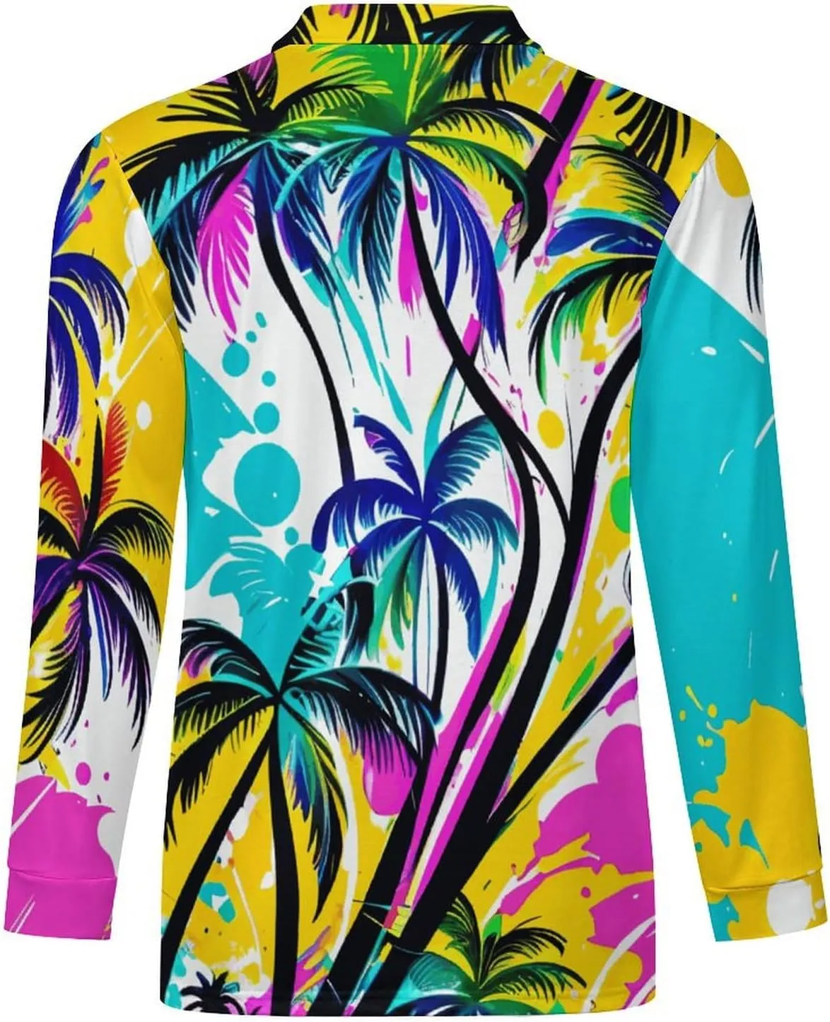Tropical Palm-Trees Men's Lapel Neck Polo- Shirts Slim Fit Long Sleeve Golf T-Shirts Casual Tees