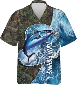 Tunny Hawaiian Shirts for Men - Tunny Lover Button Down Mens Shirts Short Sleeve Luau Beach Shirt Series 70