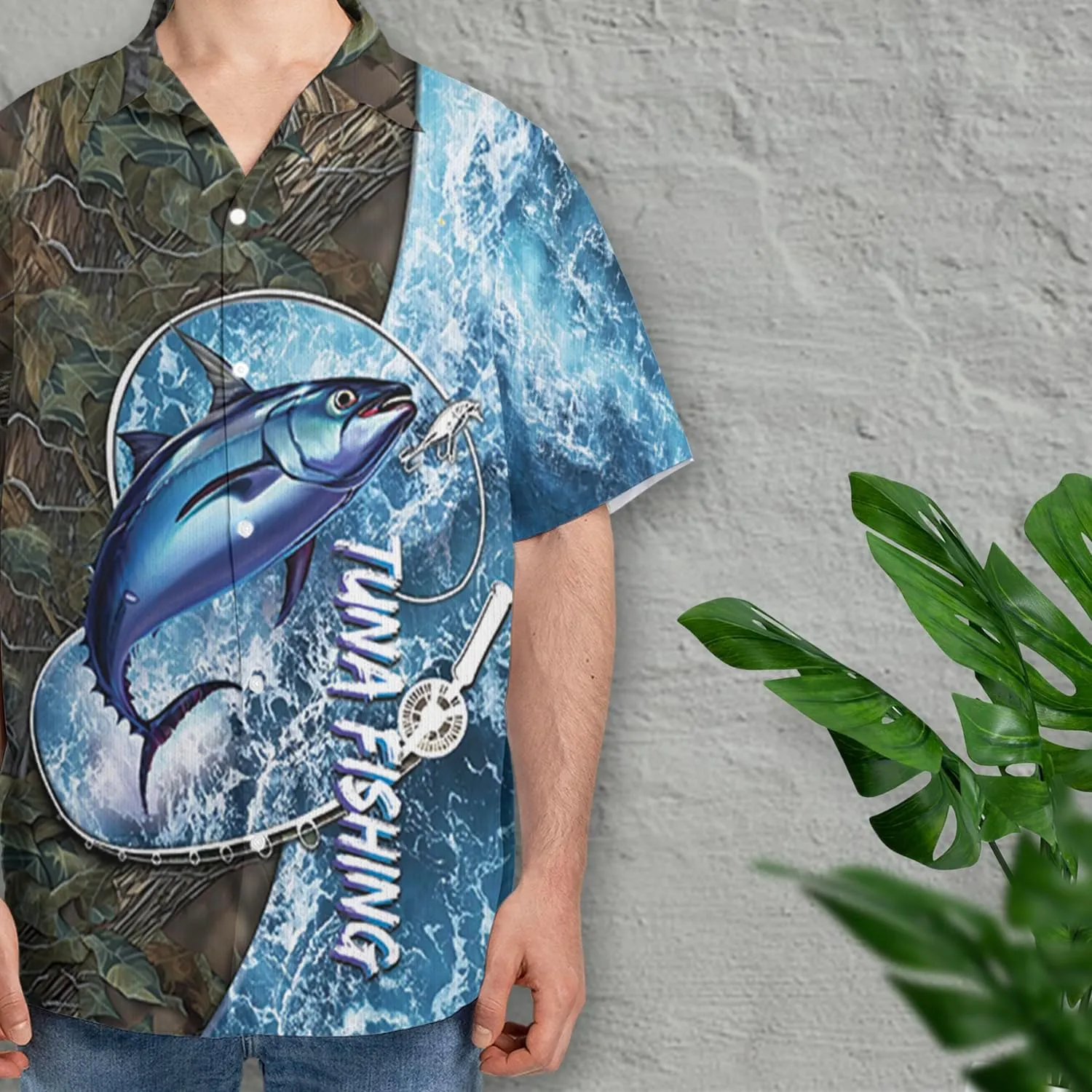 Tunny Hawaiian Shirts for Men - Tunny Lover Button Down Mens Shirts Short Sleeve Luau Beach Shirt Series 70