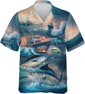 Tunny Hawaiian Shirts for Men - Tunny Lover Button Down Mens Shirts Short Sleeve Luau Beach Shirt Series 70