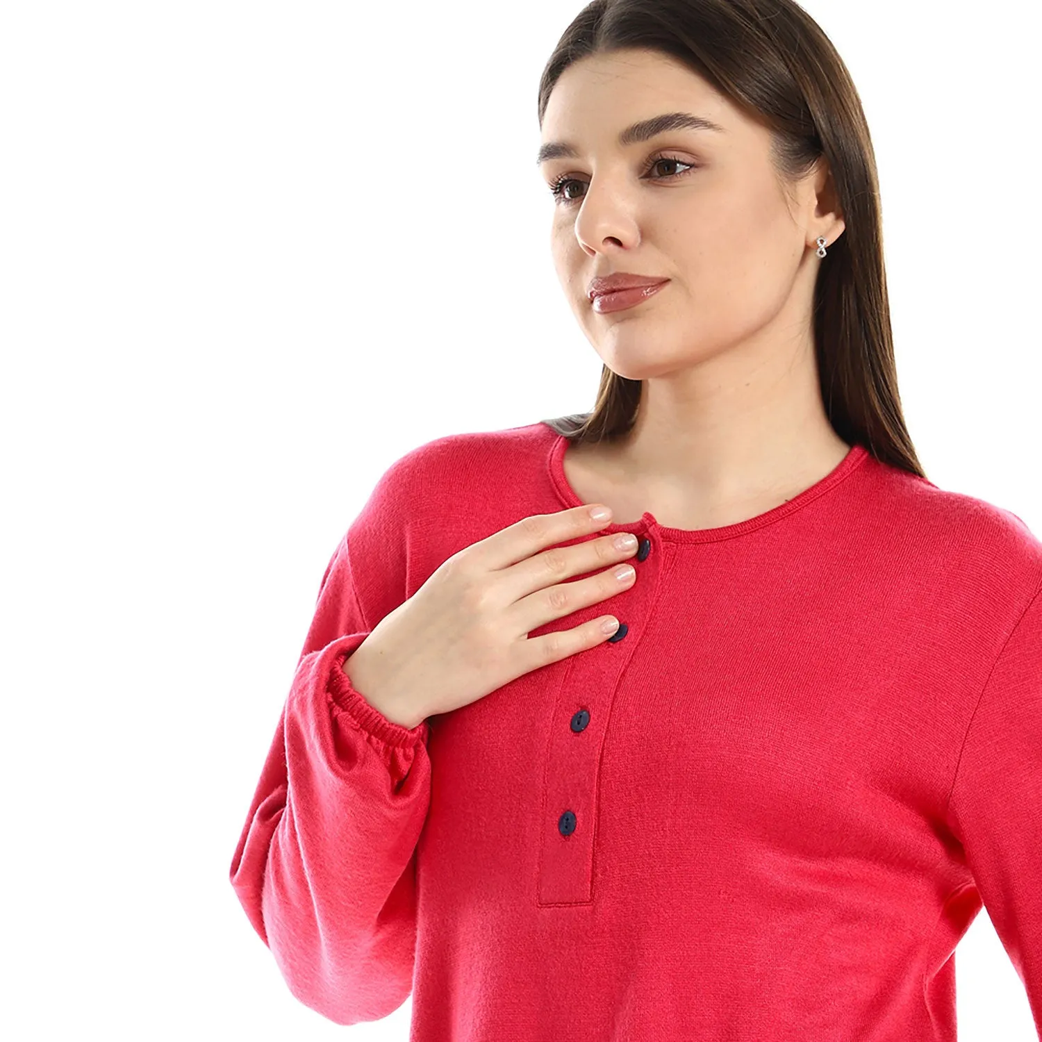 Upper Buttoned Long Sleeves Top - Kady