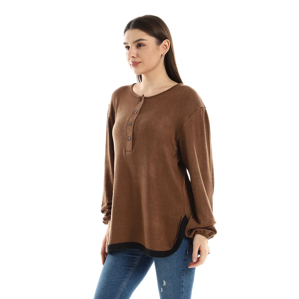 Upper Buttoned Long Sleeves Top - Kady