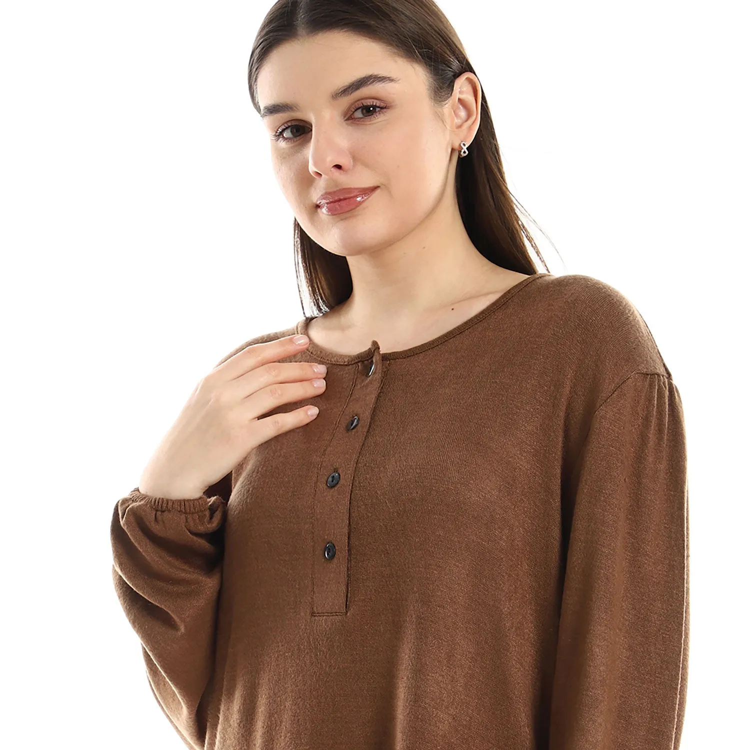Upper Buttoned Long Sleeves Top - Kady