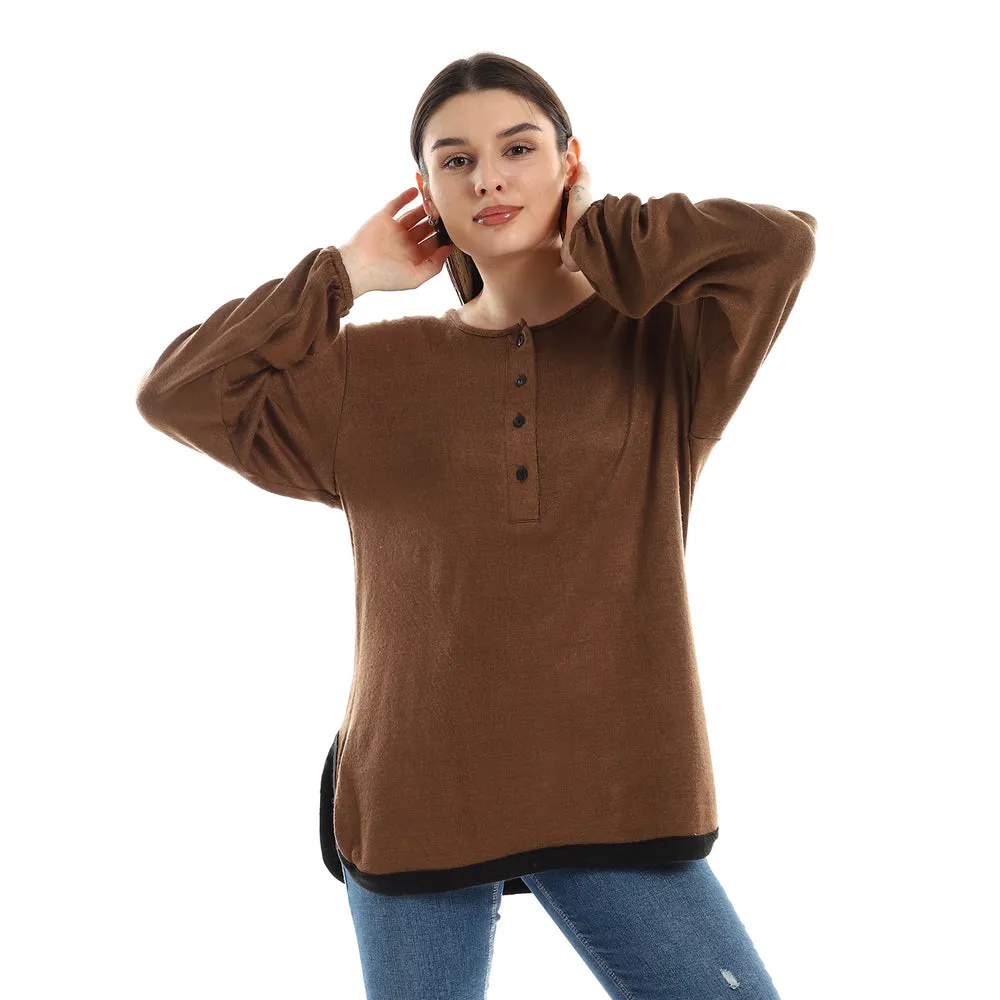 Upper Buttoned Long Sleeves Top - Kady