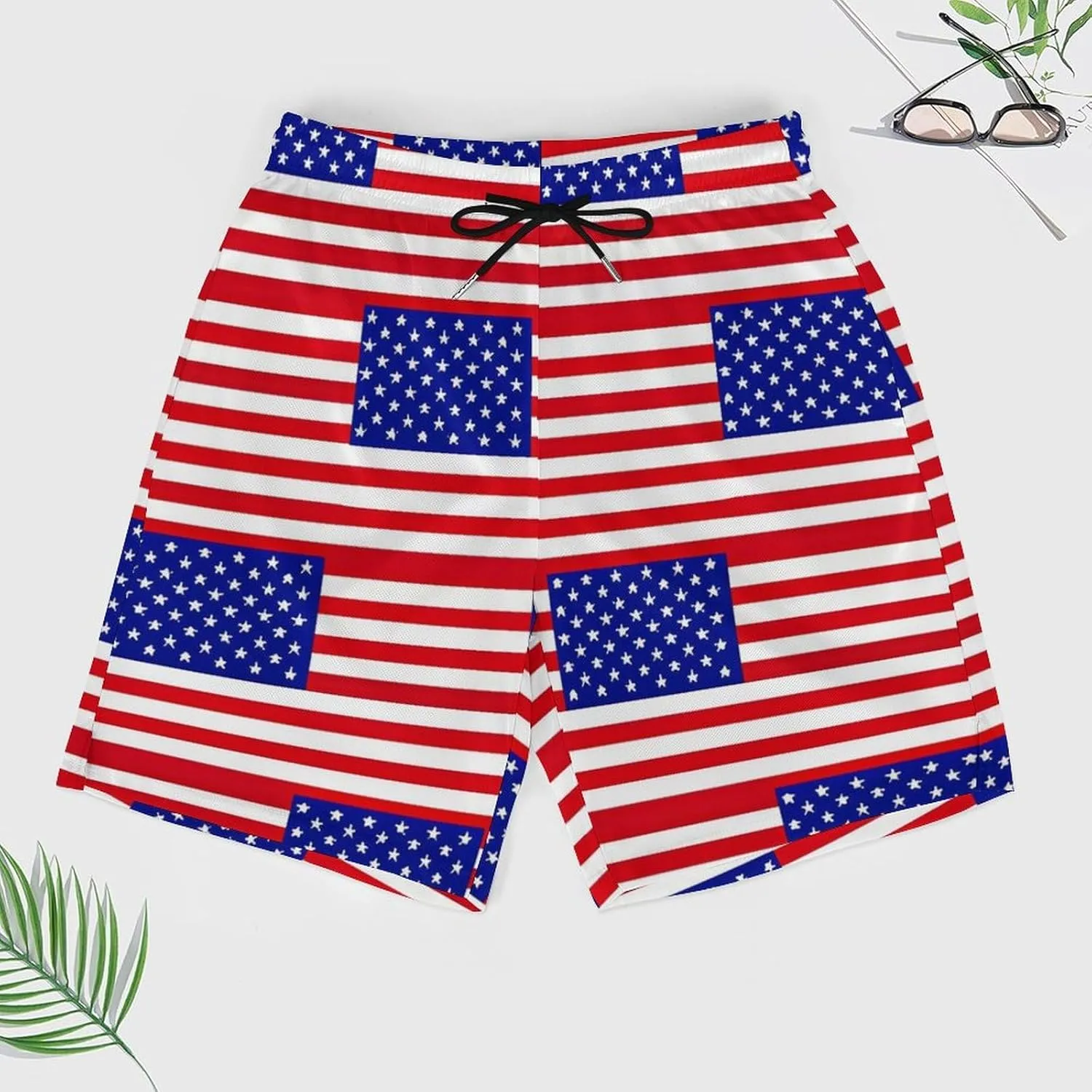 U.S. Flag Men's Swim Trunks with Compression Liner Beach Swimming Shorts with Drawstring and Pockets