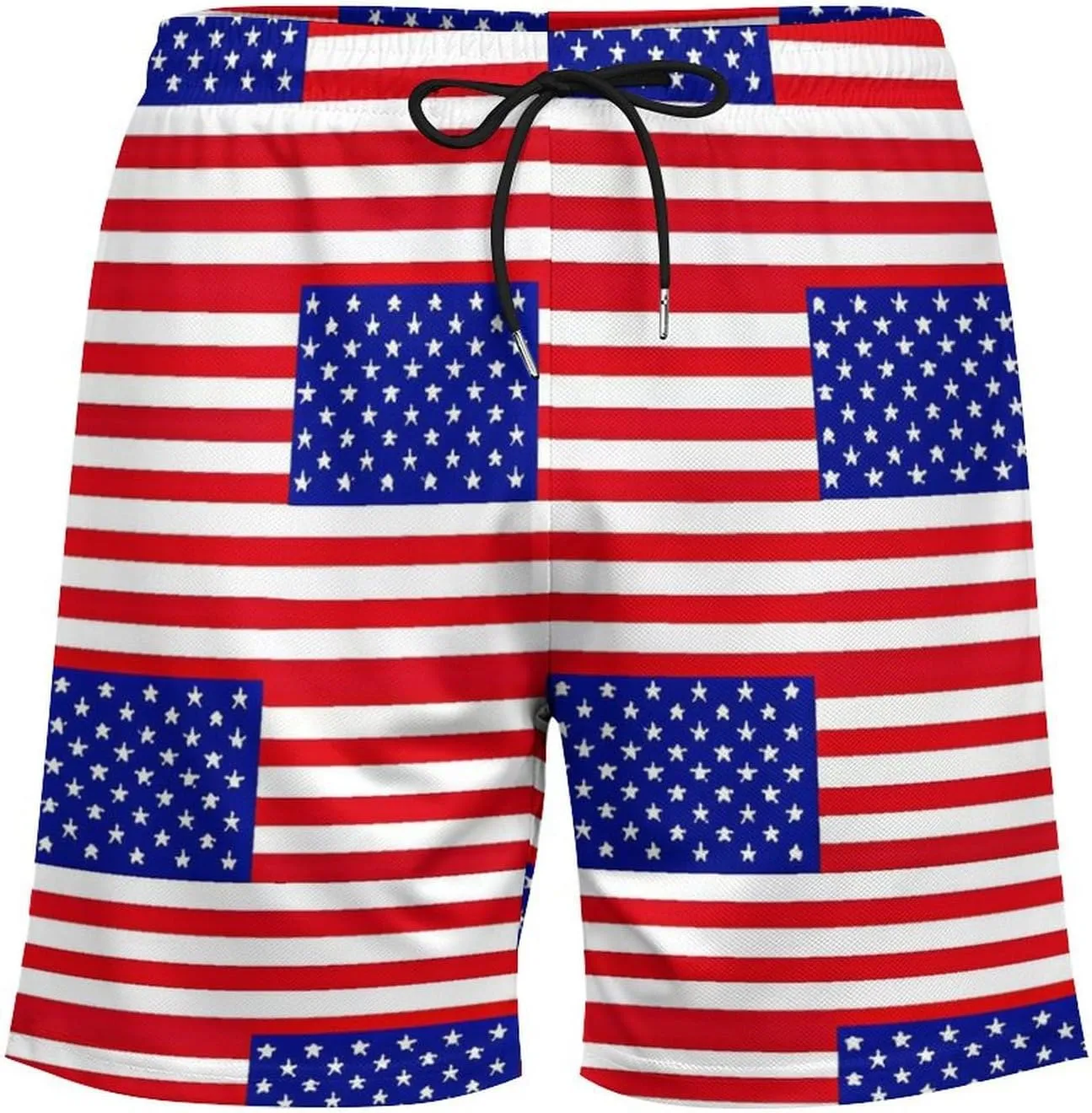 U.S. Flag Men's Swim Trunks with Compression Liner Beach Swimming Shorts with Drawstring and Pockets