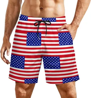 U.S. Flag Men's Swim Trunks with Compression Liner Beach Swimming Shorts with Drawstring and Pockets