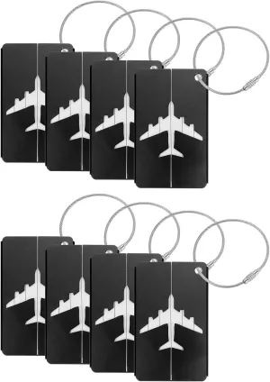 uxcell Travel Luggage Tags for Suitcases, 8Pcs Aluminum Metal Luggage Tags with Strap, Privacy Protection Bag Tags for Travel Luggage Baggage Identifier (Black)