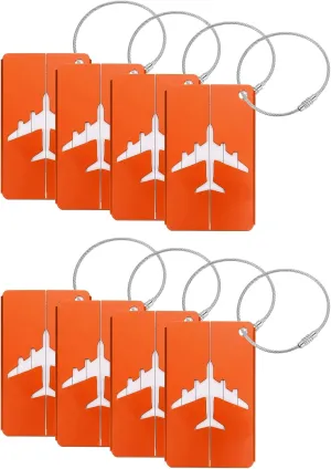 uxcell Travel Luggage Tags for Suitcases, 8Pcs Aluminum Metal Luggage Tags with Strap, Privacy Protection Bag Tags for Travel Luggage Baggage Identifier (Orange)