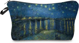 Van Gogh Starry Night Over the Rhone Cosmetic Bag Cute Makeup Bag Travel Toiletry Zipper Pouch Gifts Oil Painting Makeup Bag for Girls Women