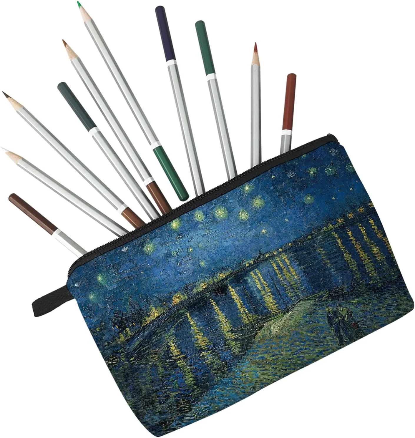 Van Gogh Starry Night Over the Rhone Cosmetic Bag Cute Makeup Bag Travel Toiletry Zipper Pouch Gifts Oil Painting Makeup Bag for Girls Women