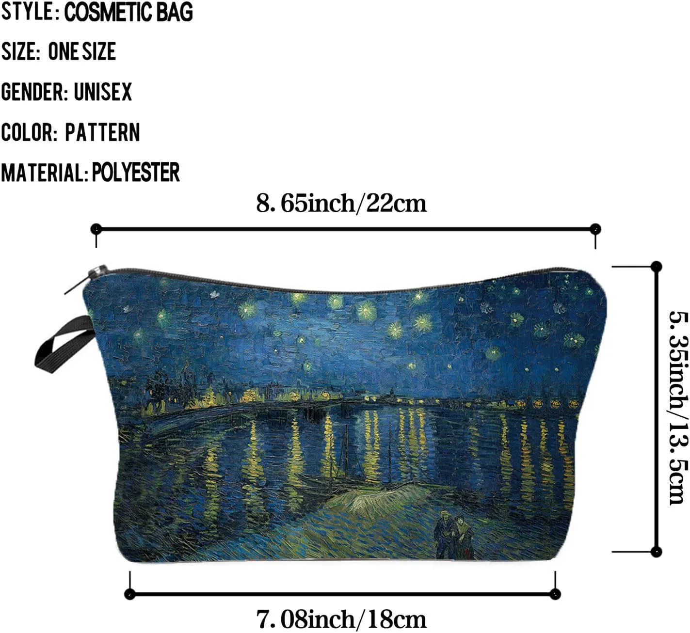 Van Gogh Starry Night Over the Rhone Cosmetic Bag Cute Makeup Bag Travel Toiletry Zipper Pouch Gifts Oil Painting Makeup Bag for Girls Women