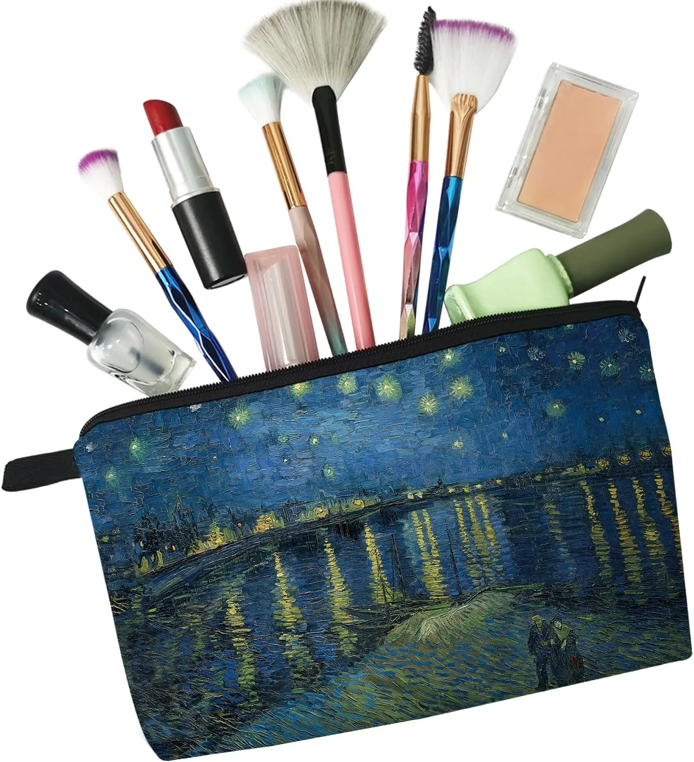 Van Gogh Starry Night Over the Rhone Cosmetic Bag Cute Makeup Bag Travel Toiletry Zipper Pouch Gifts Oil Painting Makeup Bag for Girls Women