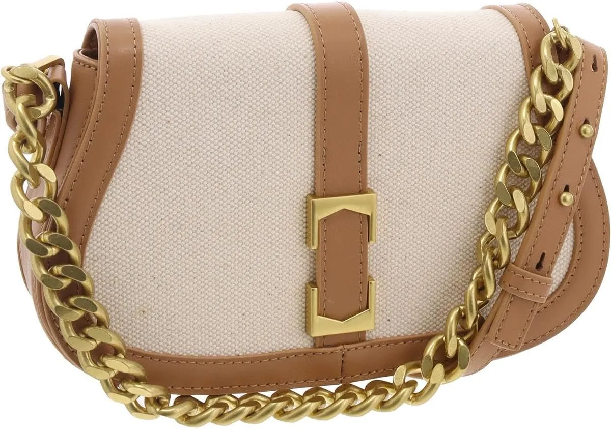 Vince Camuto Womens Brock Mixed Media Leather Crossbody Handbag Tan Small