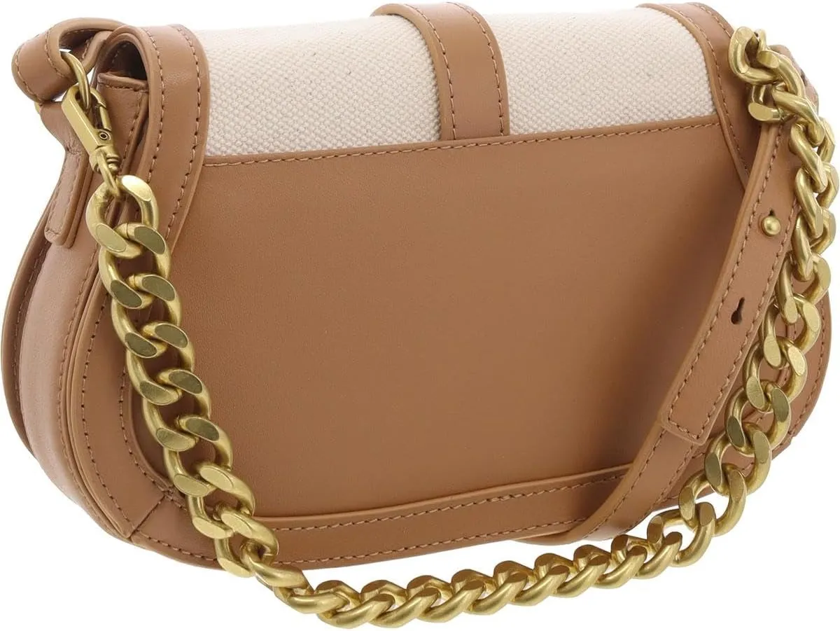 Vince Camuto Womens Brock Mixed Media Leather Crossbody Handbag Tan Small