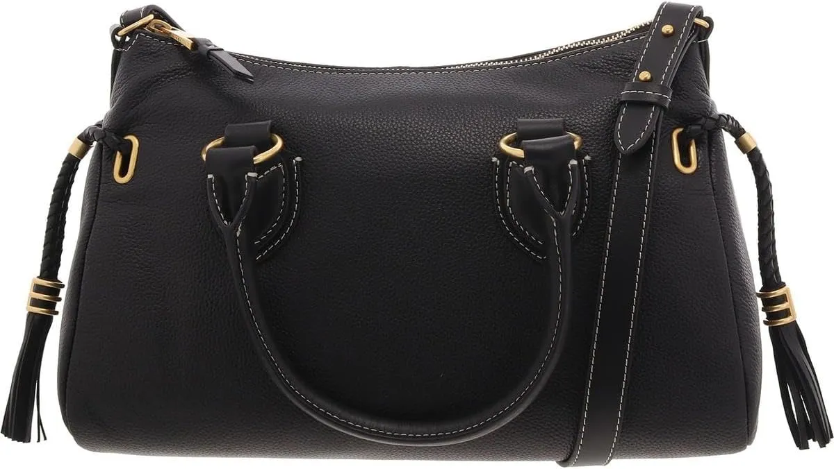 Vince Camuto Womens Liann Pebbled Leather Satchel Handbag Black Medium