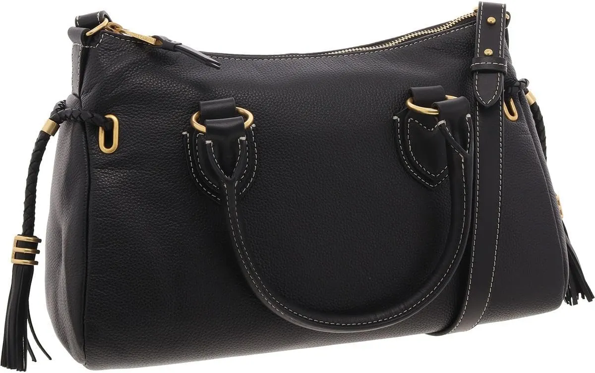 Vince Camuto Womens Liann Pebbled Leather Satchel Handbag Black Medium