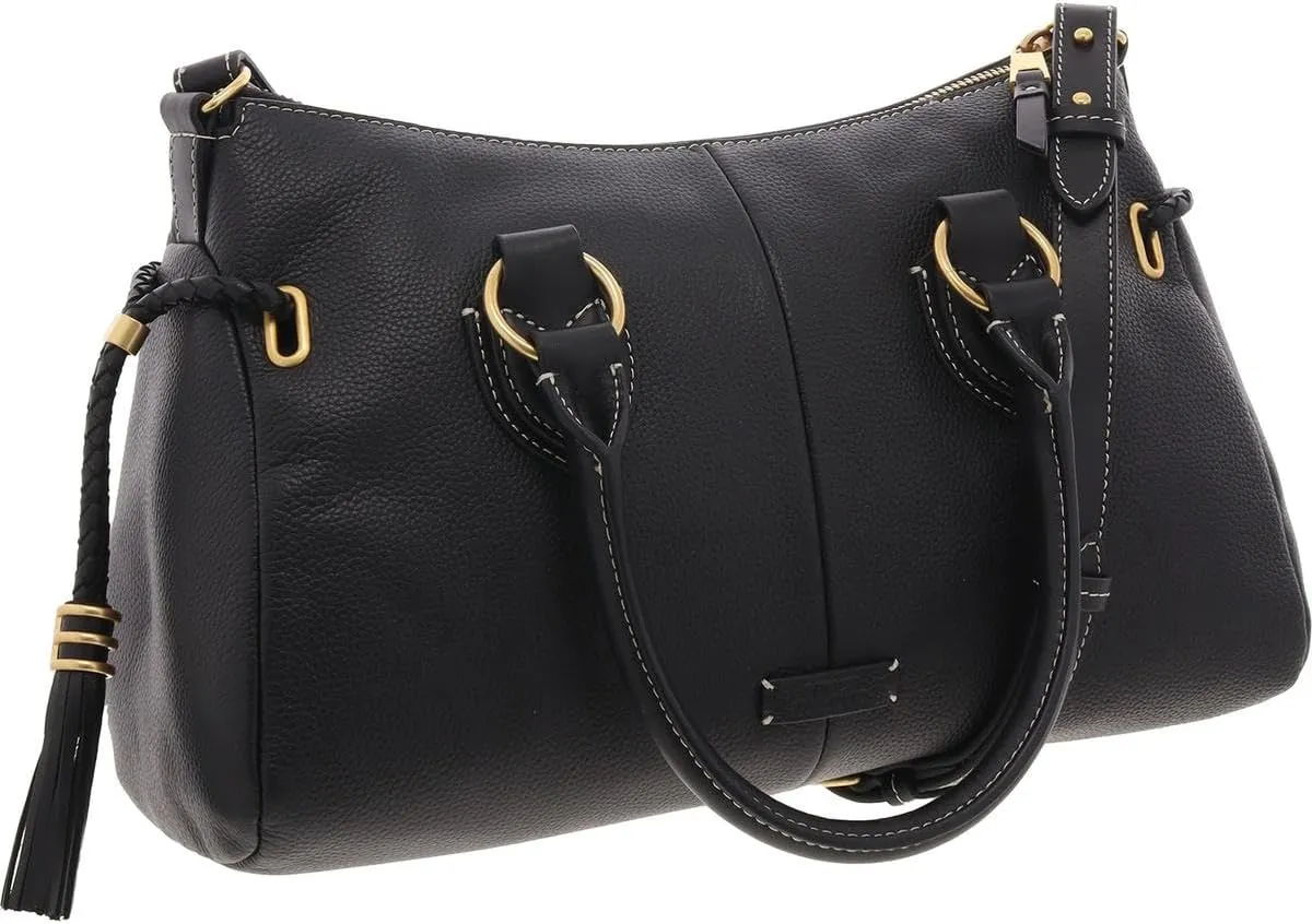 Vince Camuto Womens Liann Pebbled Leather Satchel Handbag Black Medium