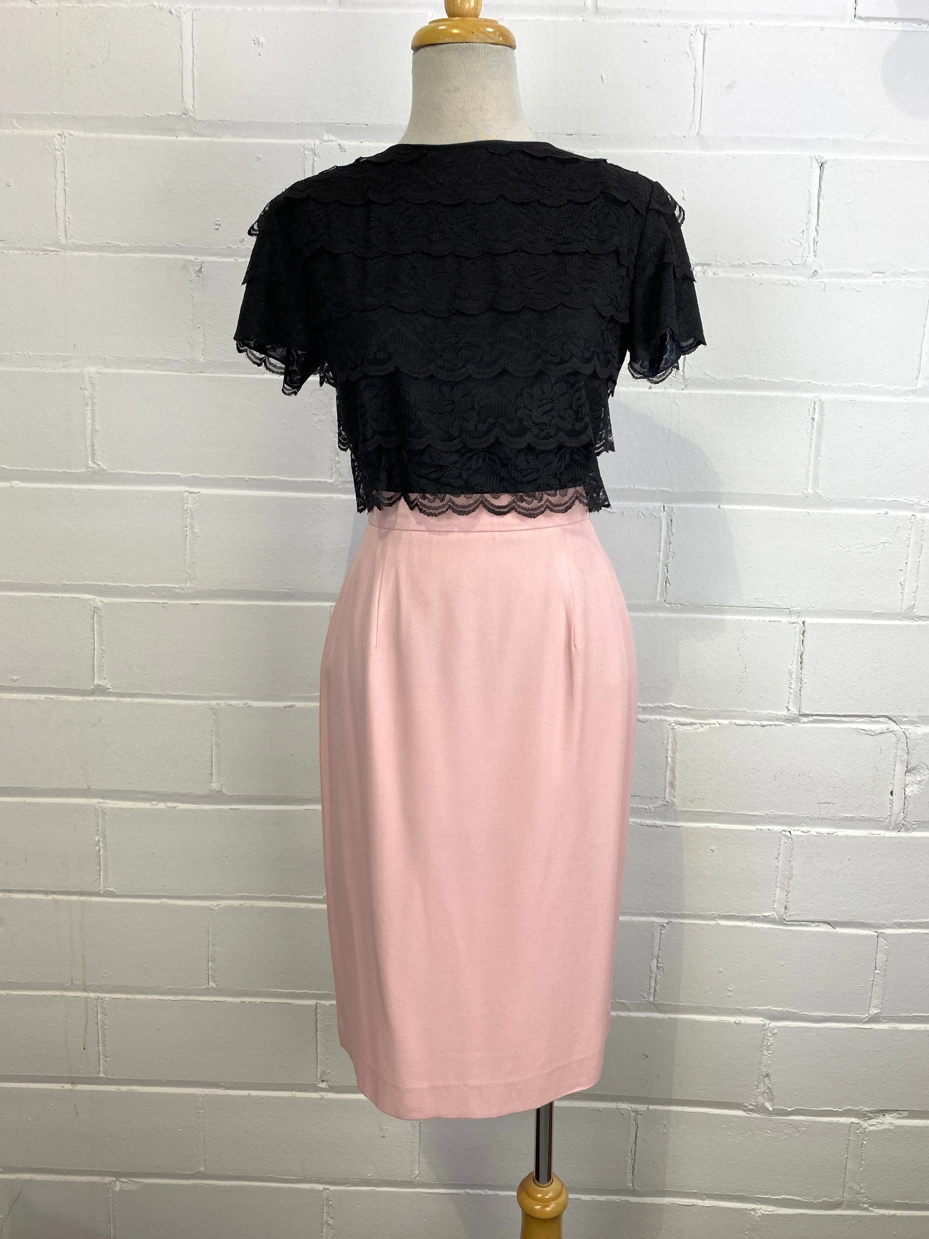 Vintage 1960s Black Lace Short Sleeve Top, Small