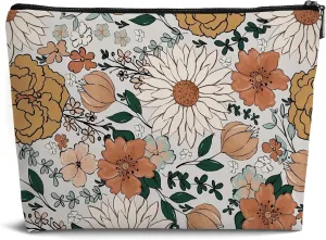 Vintage Floral Leather Travel Makeup Bag,Floral Cosmetic Bag Makeup Zipper Pouch Bag Gifts for Women,Travel Waterproof Toiletry Bag Accessories Organizer Gifts,Small Makeup Bag