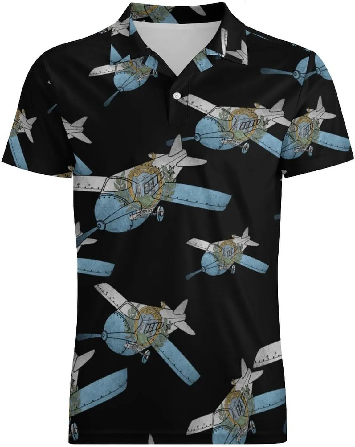 Vintage San Marino Flag Airplane Plane Men's Polo-Shirt Regular-Fit Short Sleeve Sports Quick Dry Golf Tennis T-Shirt