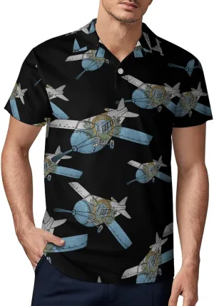 Vintage San Marino Flag Airplane Plane Men's Polo-Shirt Regular-Fit Short Sleeve Sports Quick Dry Golf Tennis T-Shirt