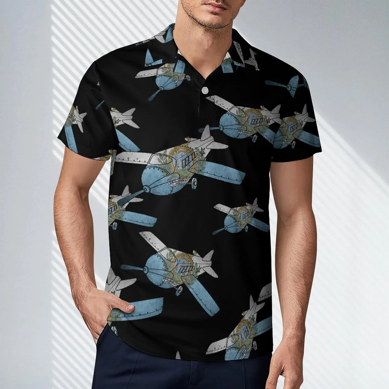 Vintage San Marino Flag Airplane Plane Men's Polo-Shirt Regular-Fit Short Sleeve Sports Quick Dry Golf Tennis T-Shirt
