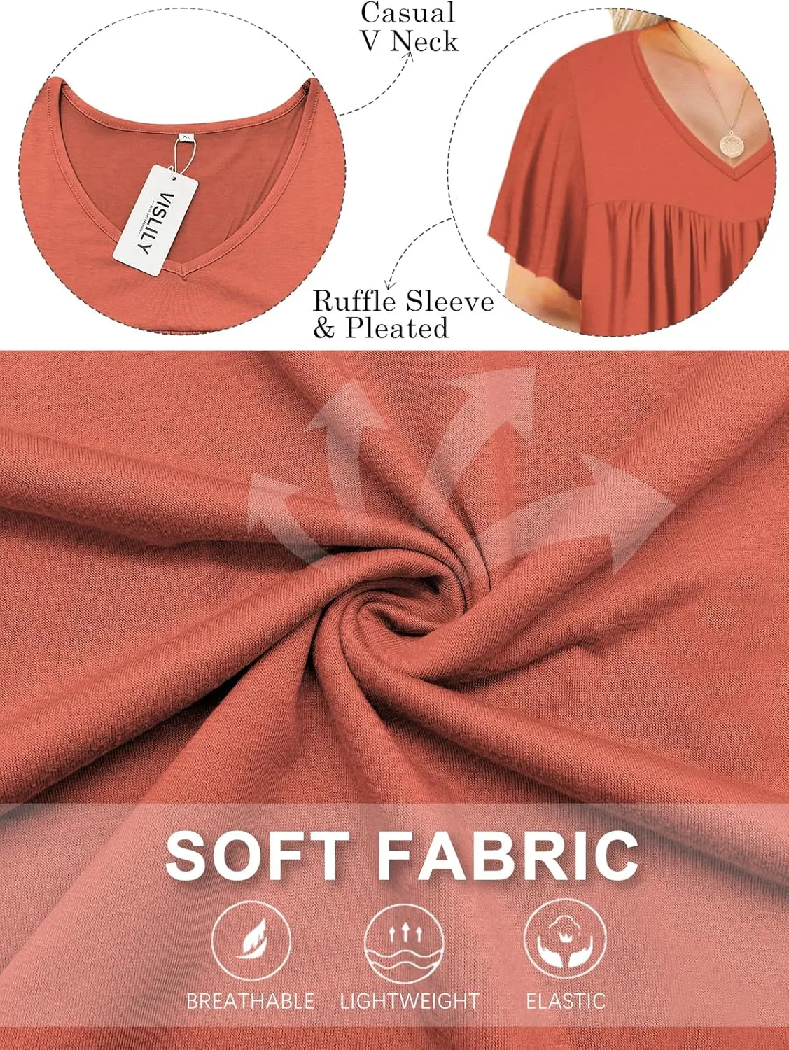 VISLILY Womens-Plus-Size-Summer-Tops 2025 Pleated V Neck T Shirts Short Sleeve Blouses Ruffle Flowy Tunics XL-5XL