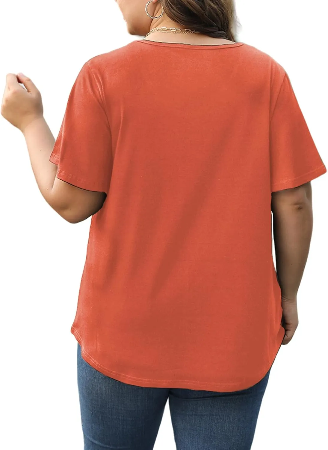 VISLILY Womens-Plus-Size-Summer-Tops 2025 Pleated V Neck T Shirts Short Sleeve Blouses Ruffle Flowy Tunics XL-5XL