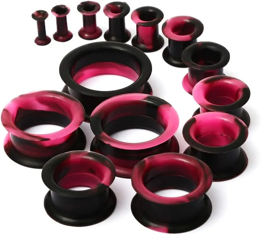 WBRWP 20/28pcs Ear Stretching kit Set - Hollow Hard Silicone Plugs and Tunnels - Ear Expander Gauges Stretcher Body Piercing Jewelry