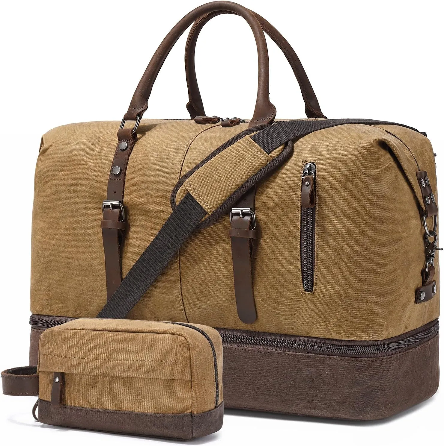 Weekender Bag Large Overnight Bag for Men Women Tote with Shoe Compartment Canvas Carry on Luggage Bag Travel Duffel Bag Brown