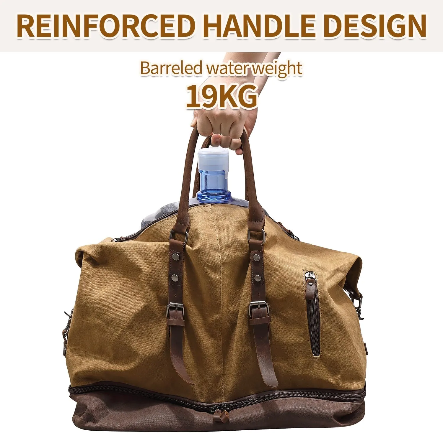Weekender Bag Large Overnight Bag for Men Women Tote with Shoe Compartment Canvas Carry on Luggage Bag Travel Duffel Bag Brown
