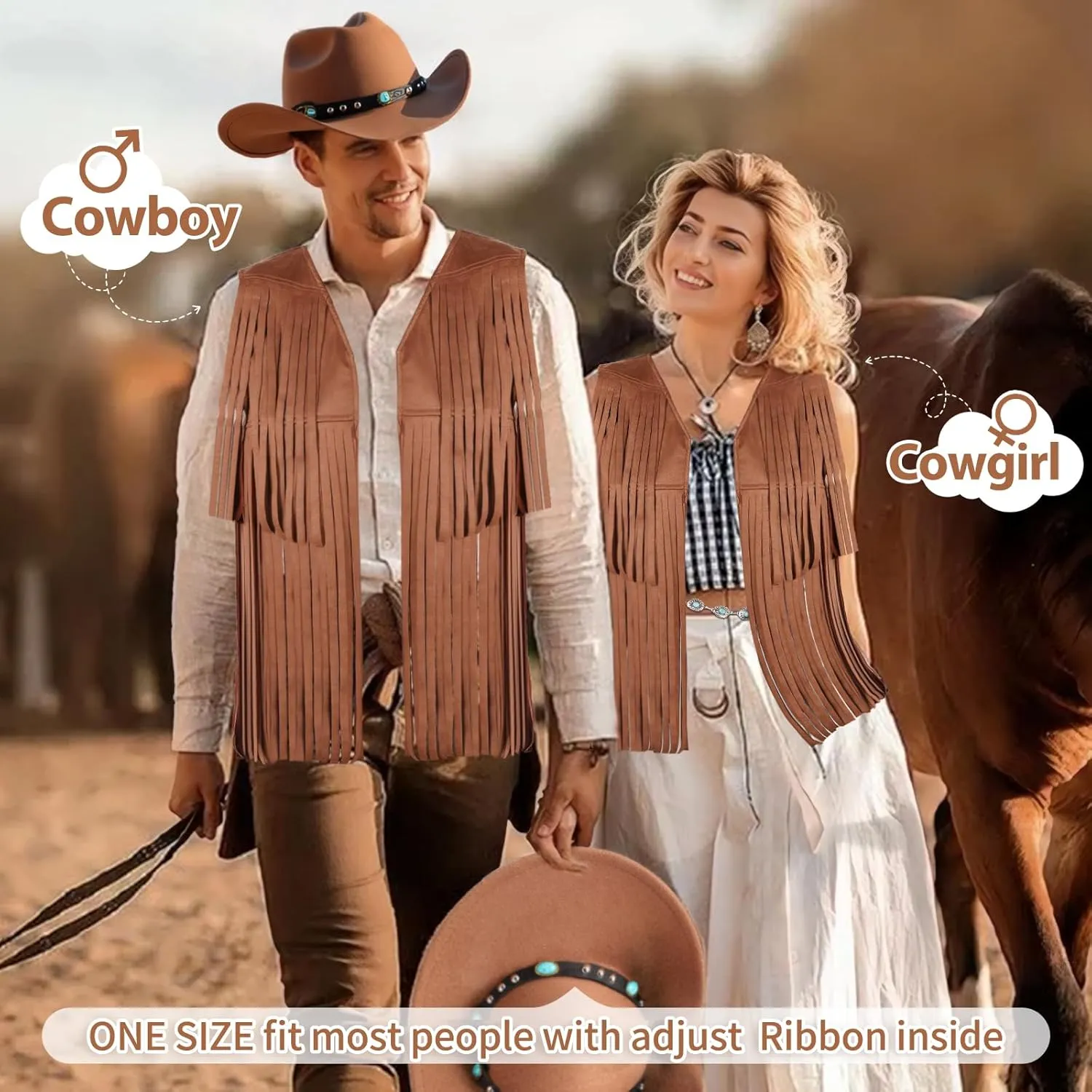 Western Outfits for Women Cowgirl Outfits Cowgirl Vest Boho Cowboy Hat Fringe Vest for Halloween Cosplay