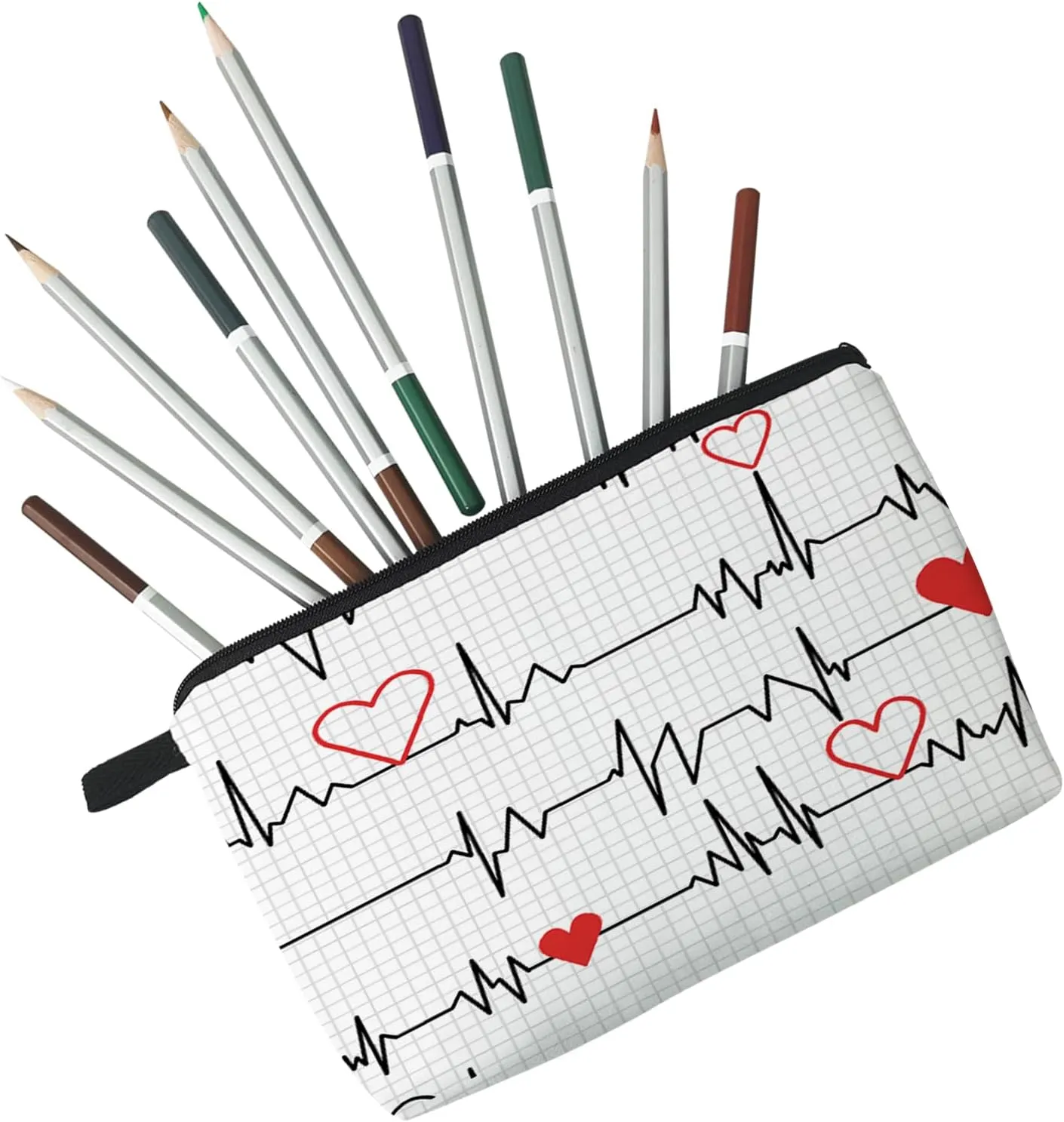 White ECG Nurse Cosmetic Bag for Women Cute Makeup Bag for Purse Travel Toiletry Zipper Pouch for Girls Women Families Friends Sisters Gifts White ECG Nurse Makeup Bag for Her