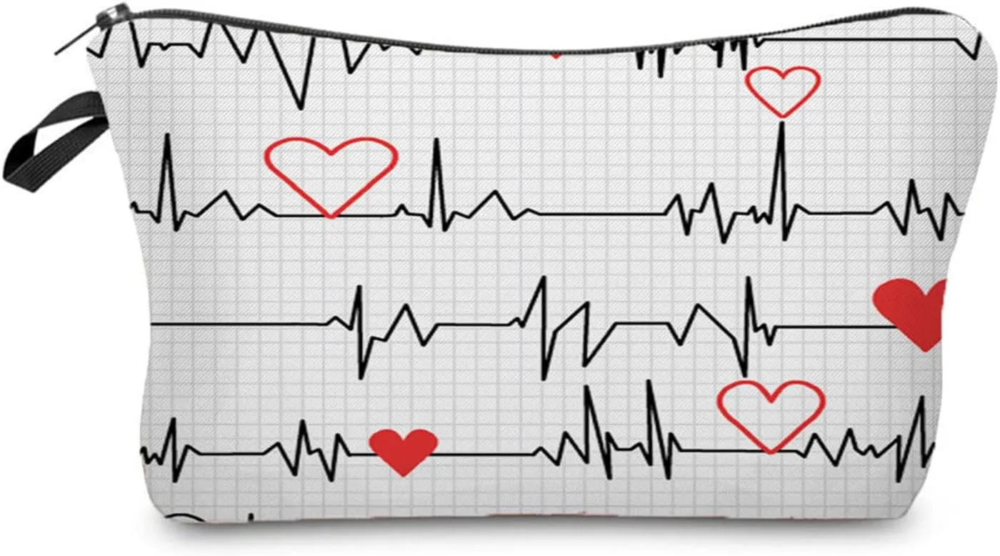 White ECG Nurse Cosmetic Bag for Women Cute Makeup Bag for Purse Travel Toiletry Zipper Pouch for Girls Women Families Friends Sisters Gifts White ECG Nurse Makeup Bag for Her