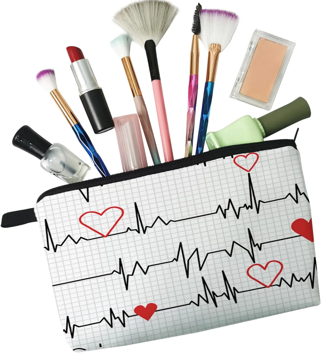 White ECG Nurse Cosmetic Bag for Women Cute Makeup Bag for Purse Travel Toiletry Zipper Pouch for Girls Women Families Friends Sisters Gifts White ECG Nurse Makeup Bag for Her