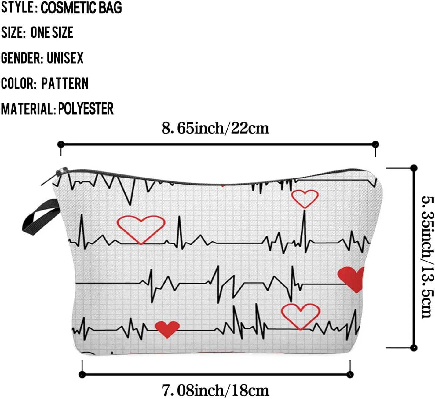 White ECG Nurse Cosmetic Bag for Women Cute Makeup Bag for Purse Travel Toiletry Zipper Pouch for Girls Women Families Friends Sisters Gifts White ECG Nurse Makeup Bag for Her