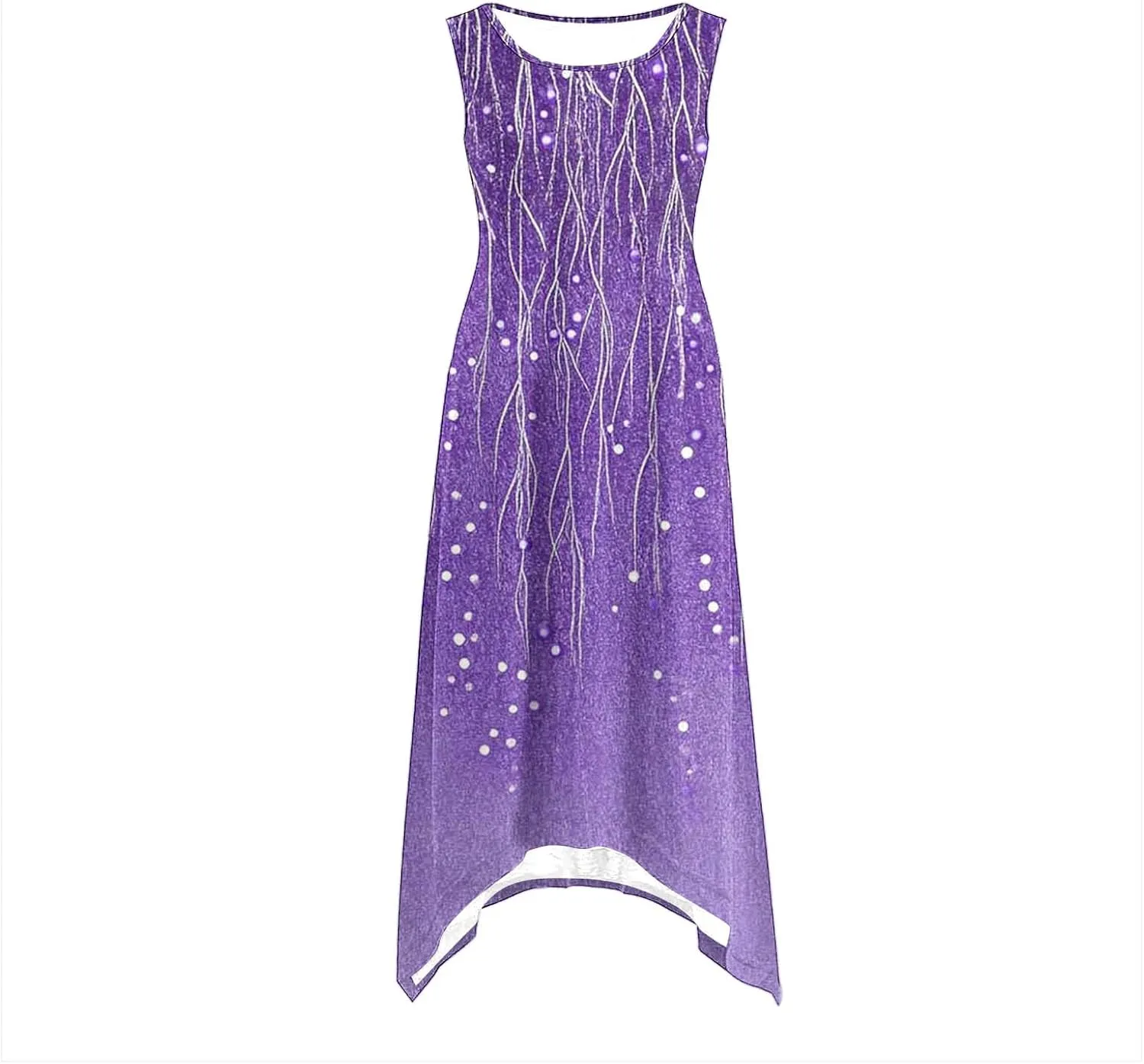Women Casual Summer Dress Sleeveless Sundress Hankerchief Hem Midi Tank Dresses Beach Dress A Line Flowy Party Dresses