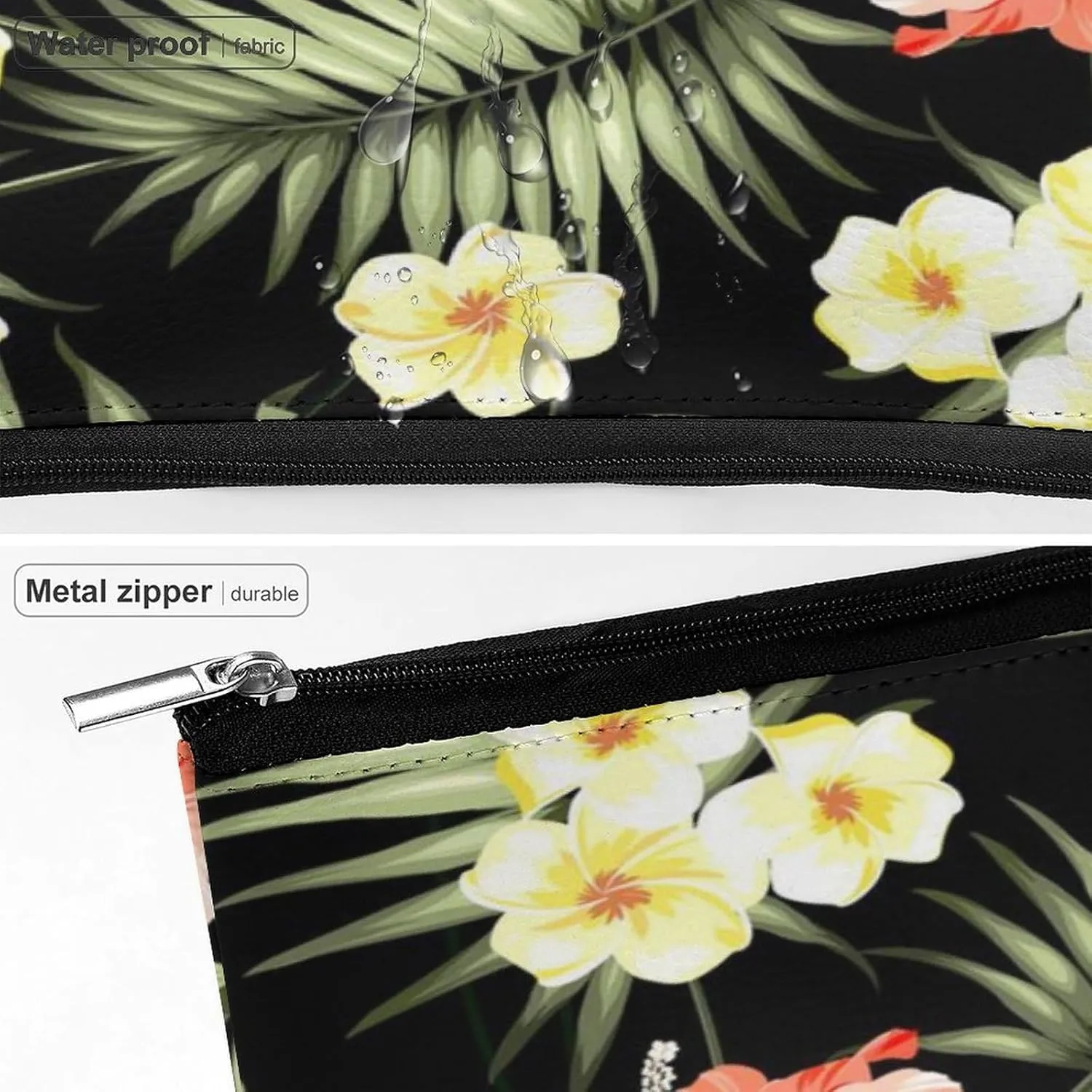 Women Hawaii Hawaiian Tropical Flowers Jungle Palms Makeup Cosmetic Case Pouch Multipurpose Travel Makeup Premium Zipper Travel Bag Large Capacity for Makeup Brushes Jewelry Trip