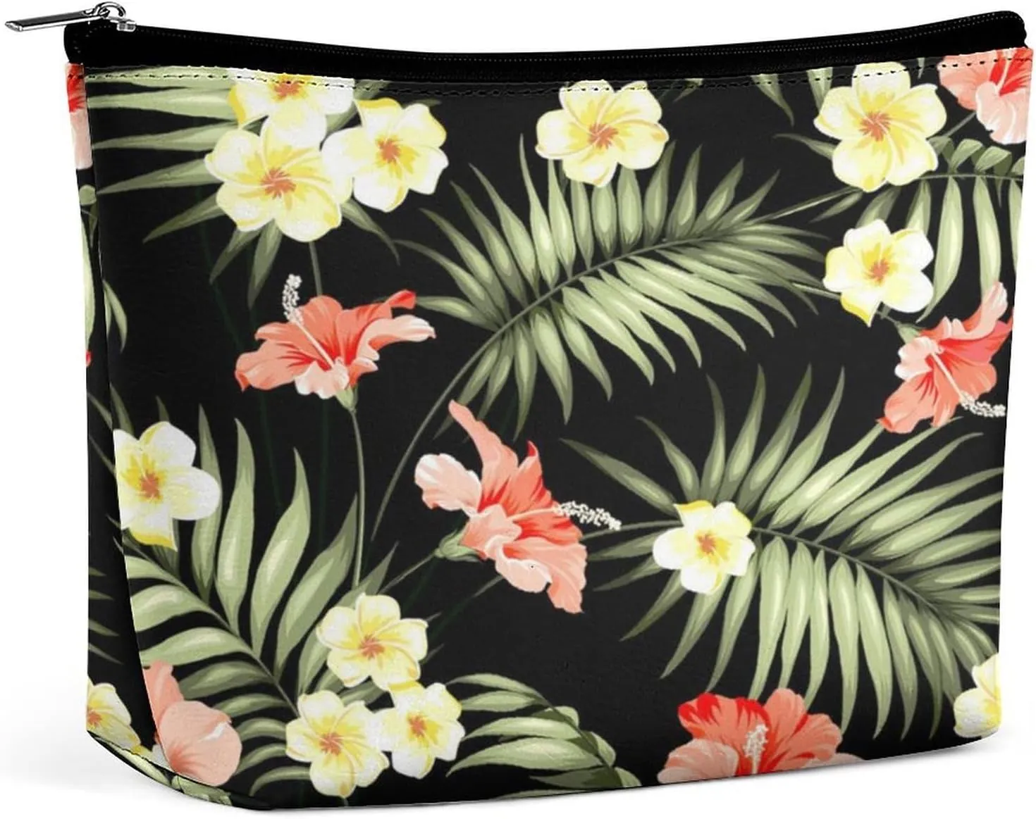 Women Hawaii Hawaiian Tropical Flowers Jungle Palms Makeup Cosmetic Case Pouch Multipurpose Travel Makeup Premium Zipper Travel Bag Large Capacity for Makeup Brushes Jewelry Trip
