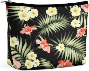 Women Hawaii Hawaiian Tropical Flowers Jungle Palms Makeup Cosmetic Case Pouch Multipurpose Travel Makeup Premium Zipper Travel Bag Large Capacity for Makeup Brushes Jewelry Trip