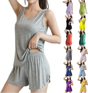Women Pajamas Set Sleeveless Camisole with Built in Bras Elastic Waist Shorts Pajamas Set Soft 2 Piece Sleepwear
