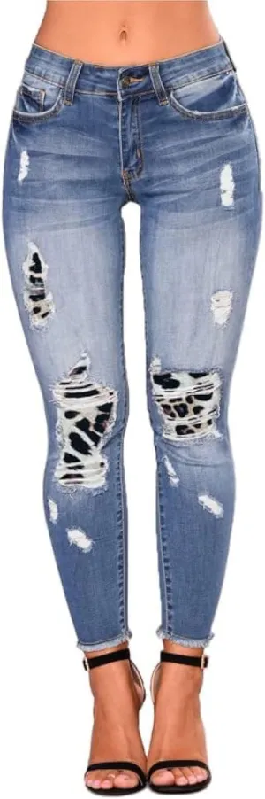 Women Skinny Ripped Jeans Stretch Distressed Destroyed Denim Pants
