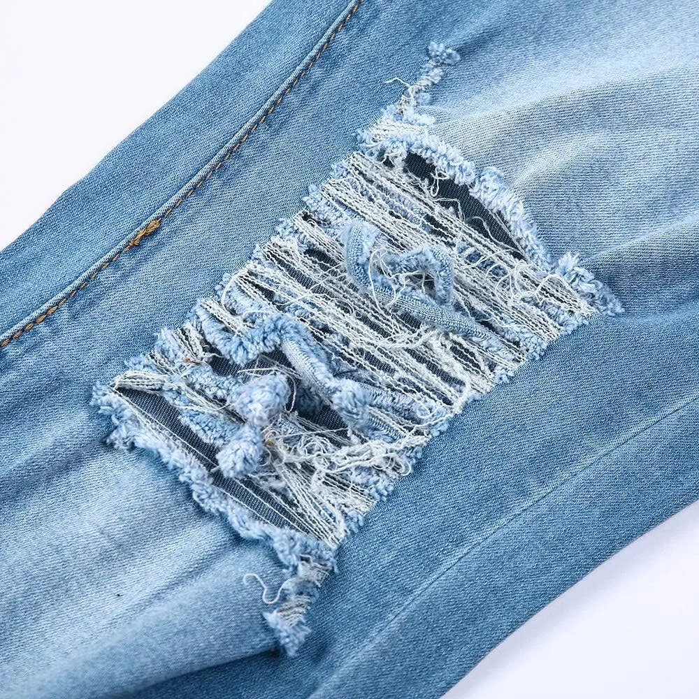 Women Skinny Ripped Jeans Stretch Distressed Destroyed Denim Pants