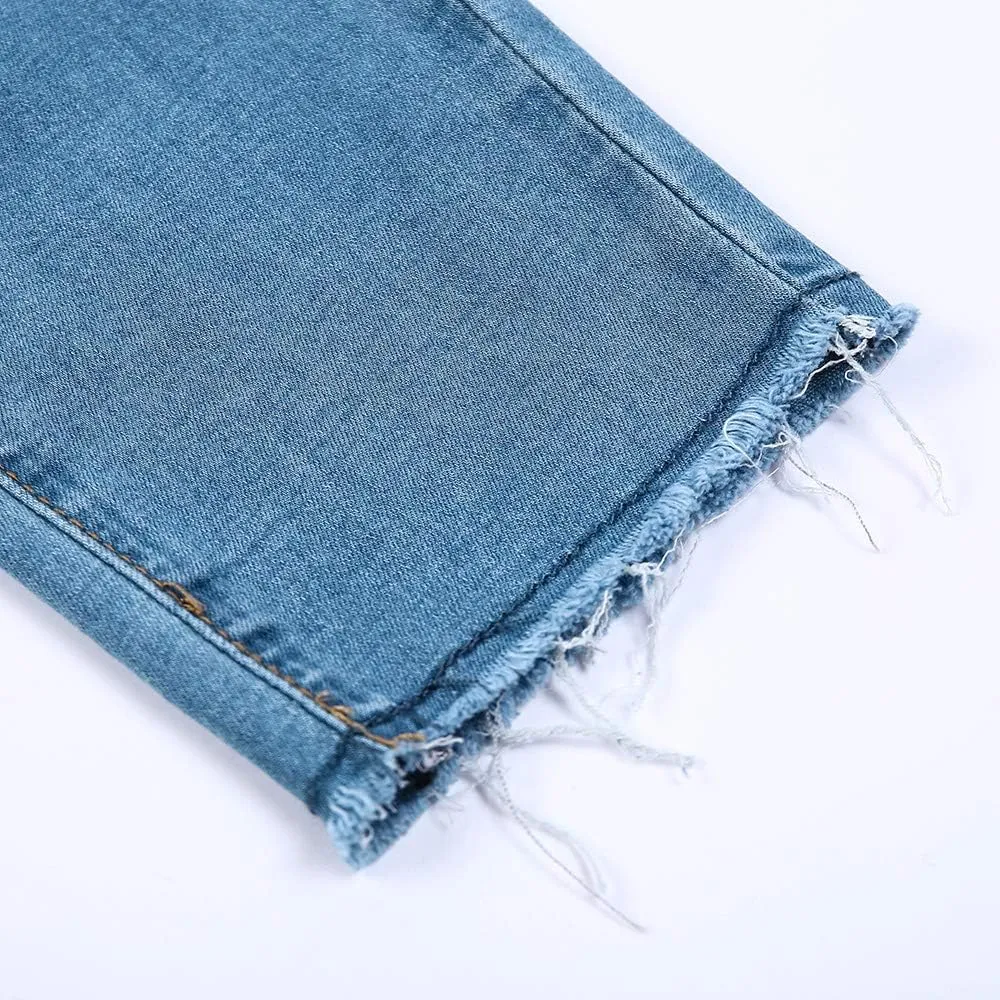 Women Skinny Ripped Jeans Stretch Distressed Destroyed Denim Pants