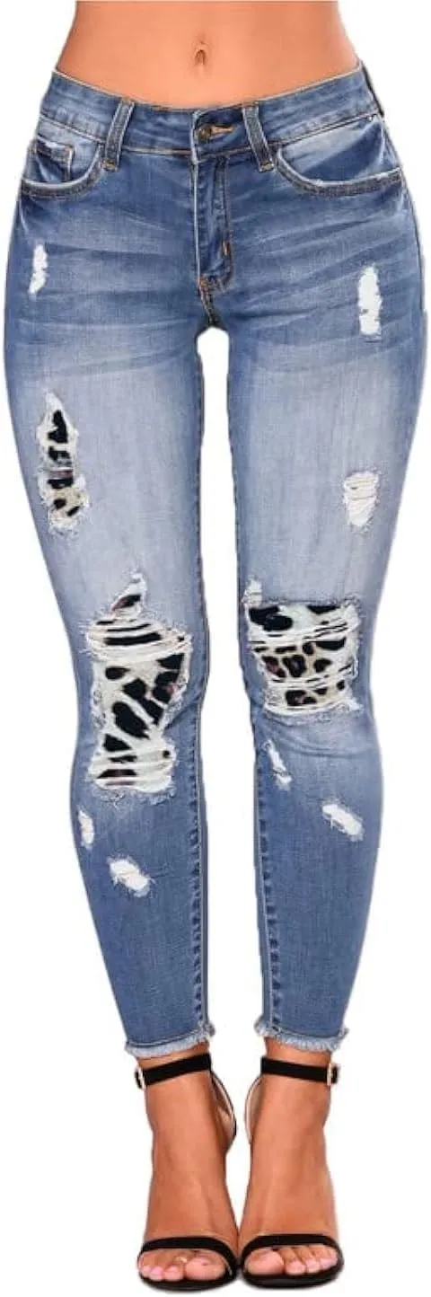 Women Skinny Ripped Jeans Stretch Distressed Destroyed Denim Pants
