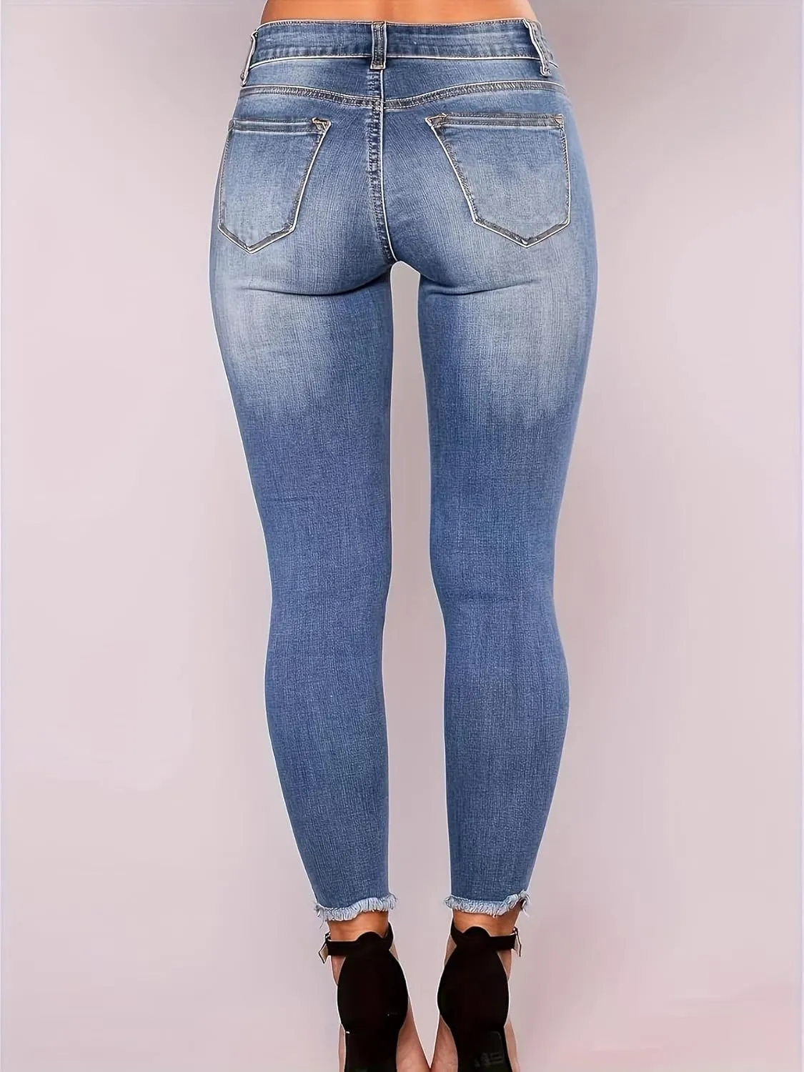 Women Skinny Ripped Jeans Stretch Distressed Destroyed Denim Pants